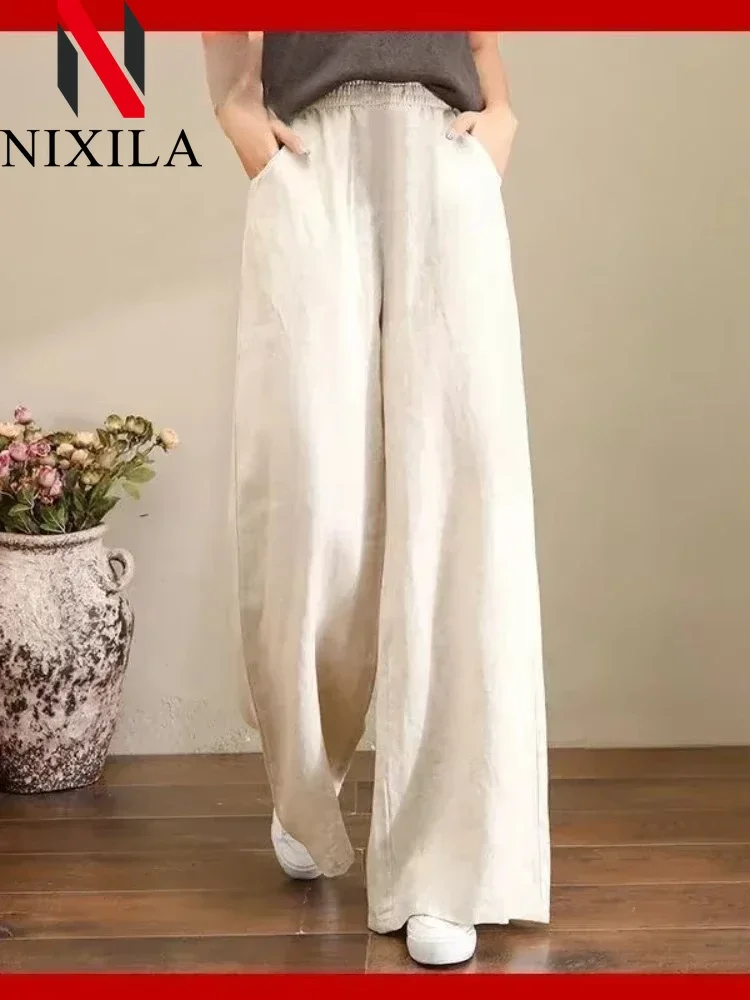 New Spring Summer Cotton Knitted Wide-leg Women's Pants Leisure Fashion Streetwear Elegant Loose Formal Pants for Women Clothing
