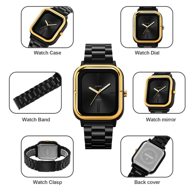 Skmei Analog Display Mens Bracelet Watches Luxury Stainless Steel Strap Simple Quartz Waterproof Wristwatch