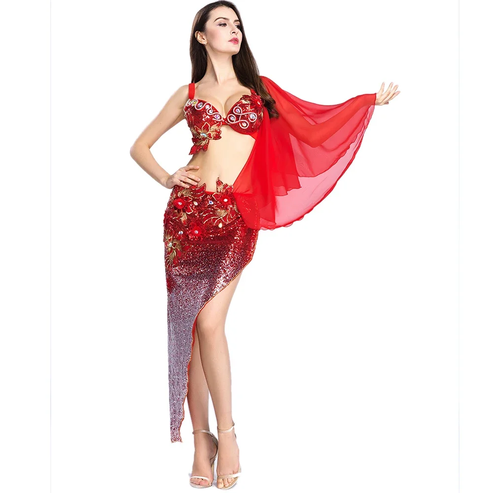 

Women sequin costume oriental dance dress belly dance costumes belly dancing outfits sexy bra top skirt belly dance mermaid set