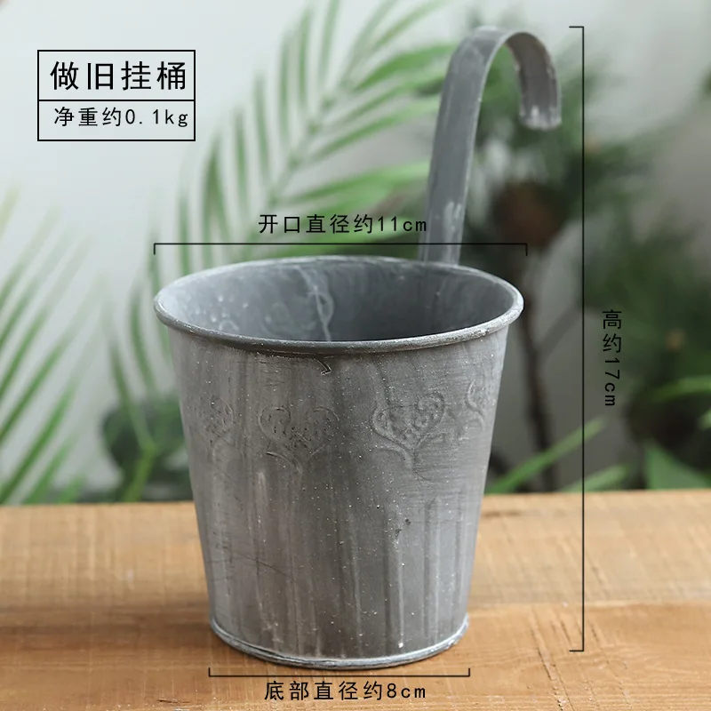European-style Retro Tin Flower Barrels Rural Villages Old Flowerpots Hanging Buckets Metal Crafts Pots for Indoor Flowers