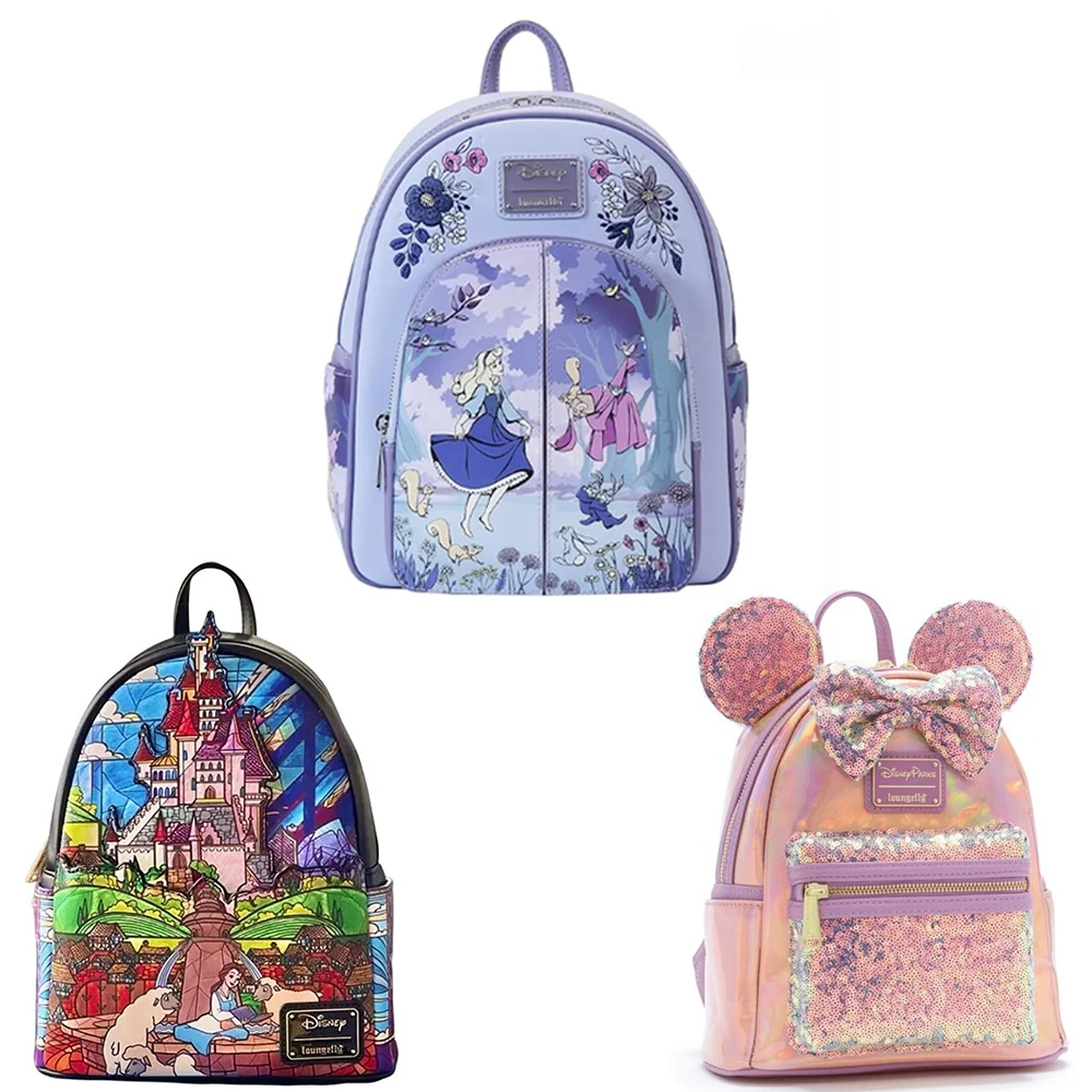 Sleeping Beauty Floral Scene Double Strap Villains Curse Your Hearts Backpack Mary Cat Faux Leather Double Strap Shoulder Bag