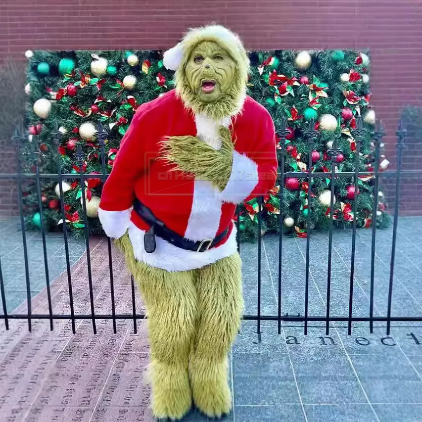 

Hot Sale Of The Season Halloween Green Cosplay Costume Santa Claus with Fur Pants Set Play Costume
