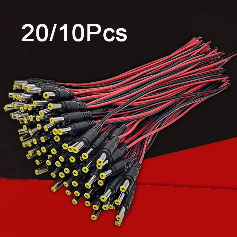 20/10Pcs 5.5 X 2.1mm Male Female Plug 12V Dc Power Pigtail Cable Jack for Cctv Camera Connector Tail Extension 12V DC Wire