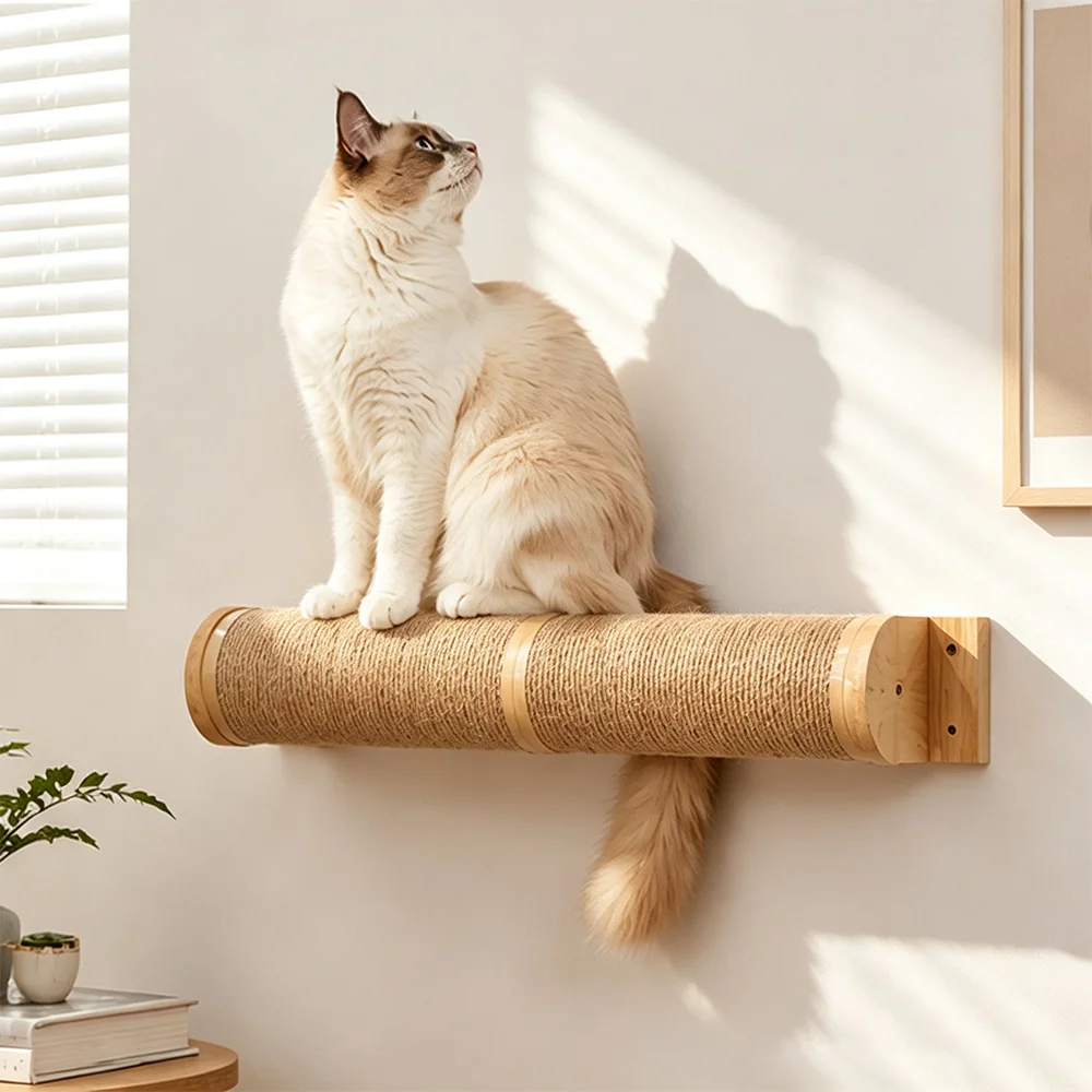 1Pc Wall Mounted Cat Scratching Post Wall Pet Furniture Wooden Sisal Rope Kitten Scratcher Tree Thicker Columns for Large Cats