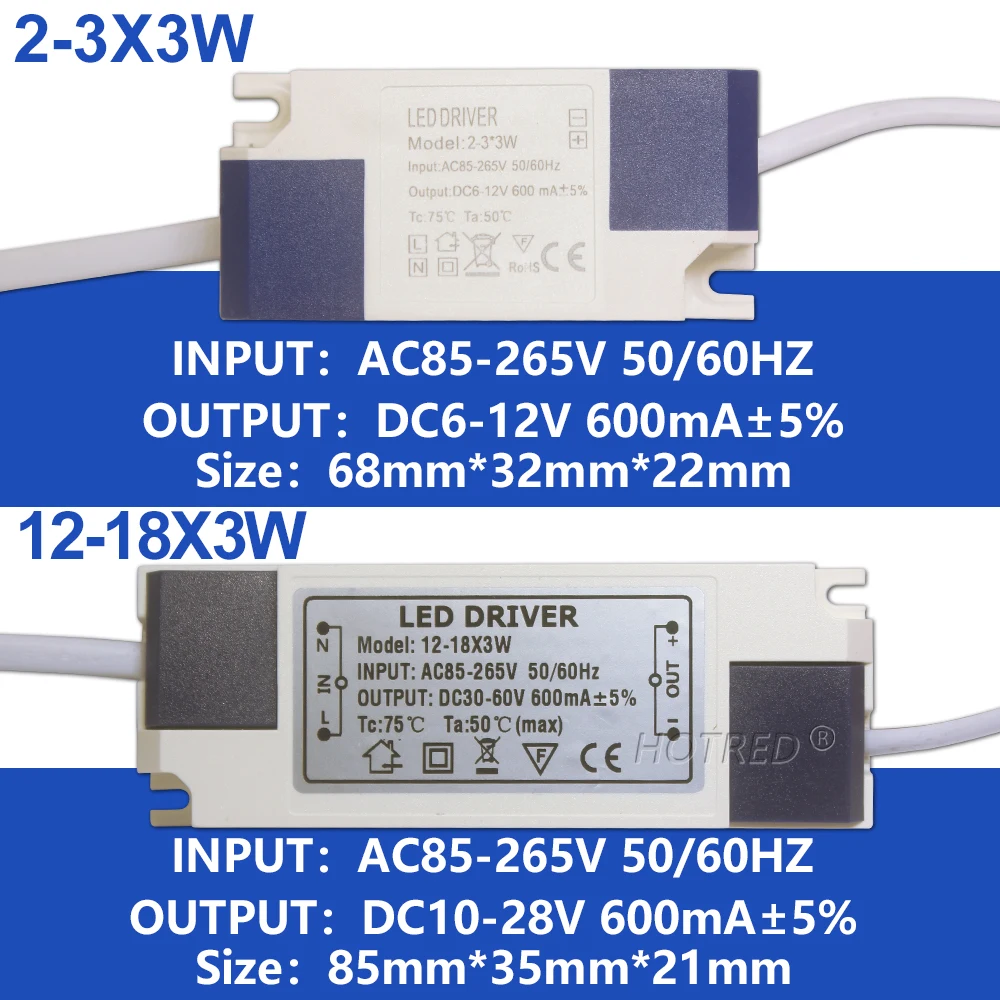 600mA LED Driver Constant Current 3W-60W 9W12W18W24W36W50W 2-3x3w 8-12x3w 18-25x3w Power Supply Converter for Down Light Adapter