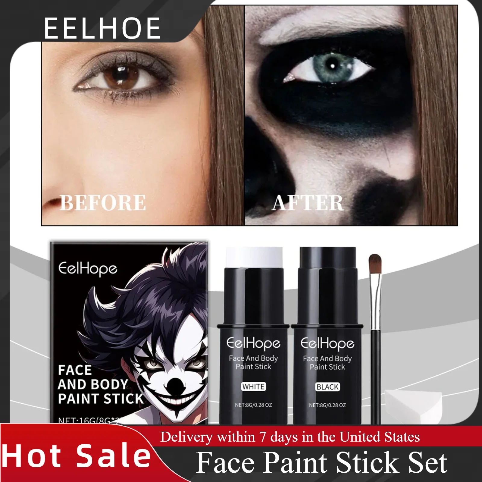 Halloween Body Painting Paste Facial Water-soluble Face Stage Painting Stick Face Body Black and White Painting Stick