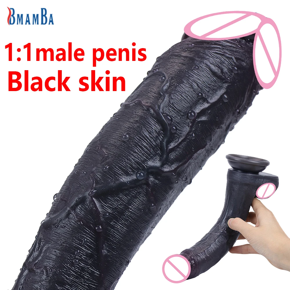 9.4 Inch Black Skin Realistic Dildo with Powerful Suction Cup Huge Penis Sex Toy Flexible G-spot Soft Dick Curved Shaft and Ball