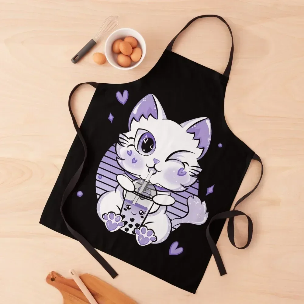 

Cute Boba Tea Drink Kawaii Neko Cat Boba Tea Apron Household Items Useful Kitchen For Men Apron