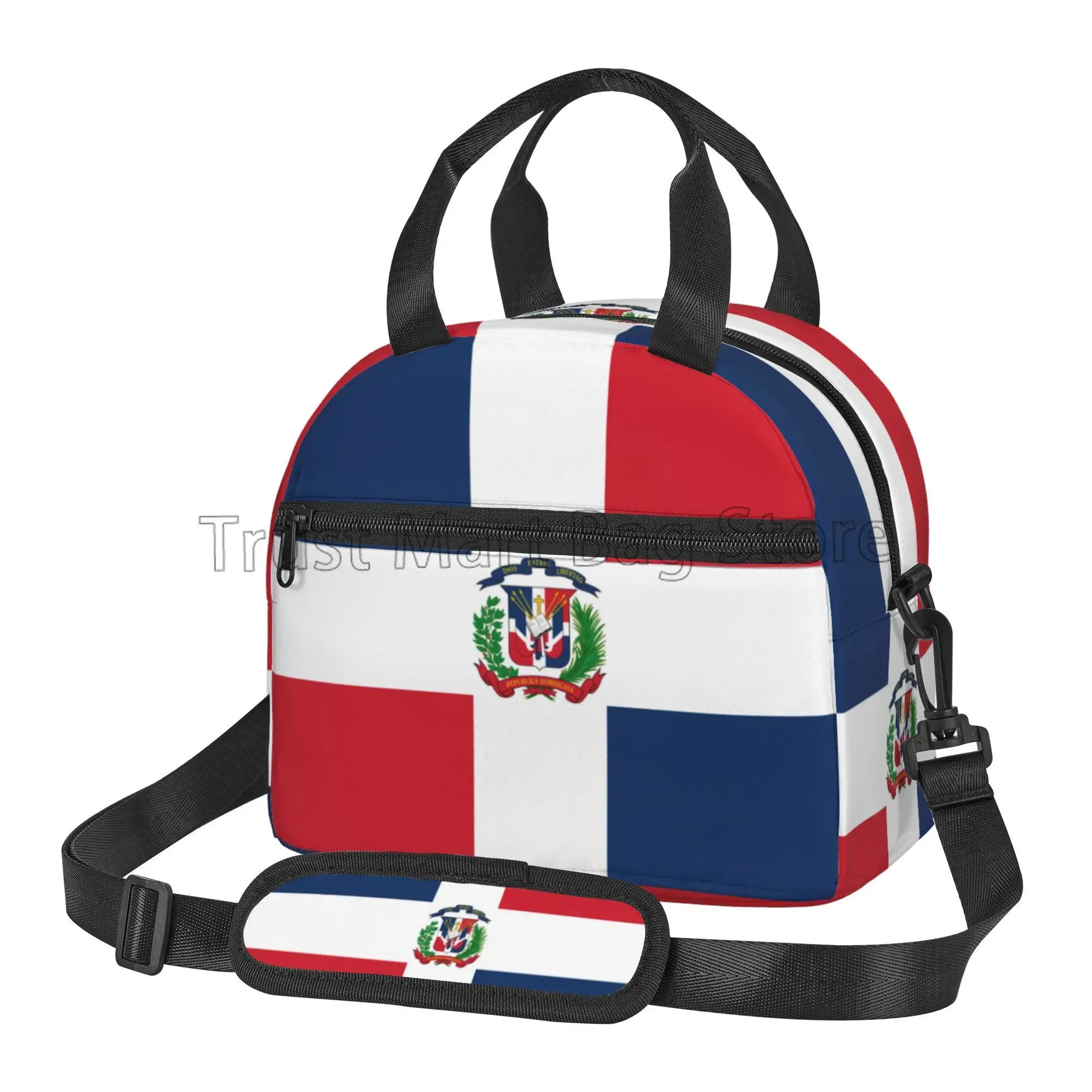 Dominican Republic Flag Insulated Lunch Box Bag Reusable Portable Thermal Cooler Lunch Box Bento with Adjustable Shoulder Strap