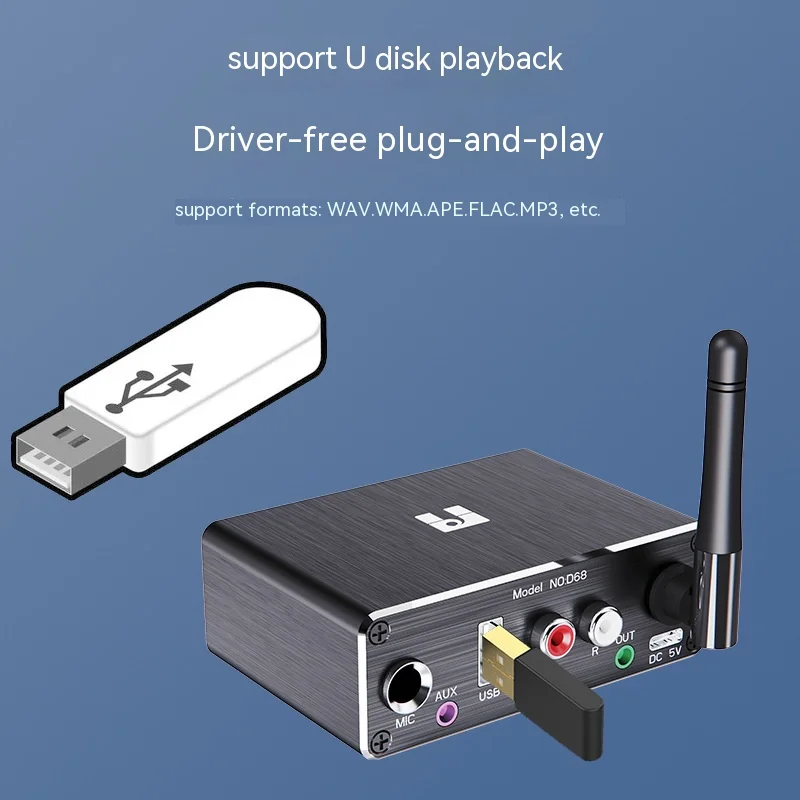 

D68 Lossless Bluetooth Receiver Player Adapter 5.2 Player U disk Microphone Amplifier Sound Speaker Converter