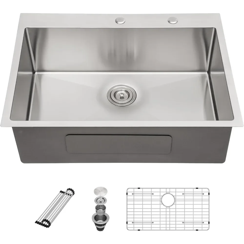 33 Kitchen Sink Drop In - Sarlai 33 x 22Inch Kitchen Sink Topmount 16 Gauge Stainless Steel Deep Single Bowl Above Counter Basin