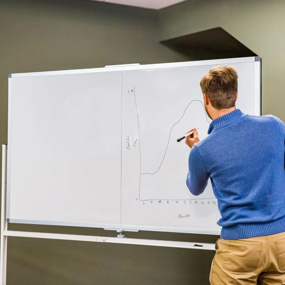 سبورة بيضاء مغناطيسية دوارة - لوحة مسح جافة مزدوجة الجوانب مقاس 68 × 37 مع عجلات للمكتب أو المدرسة أو المنزل #3