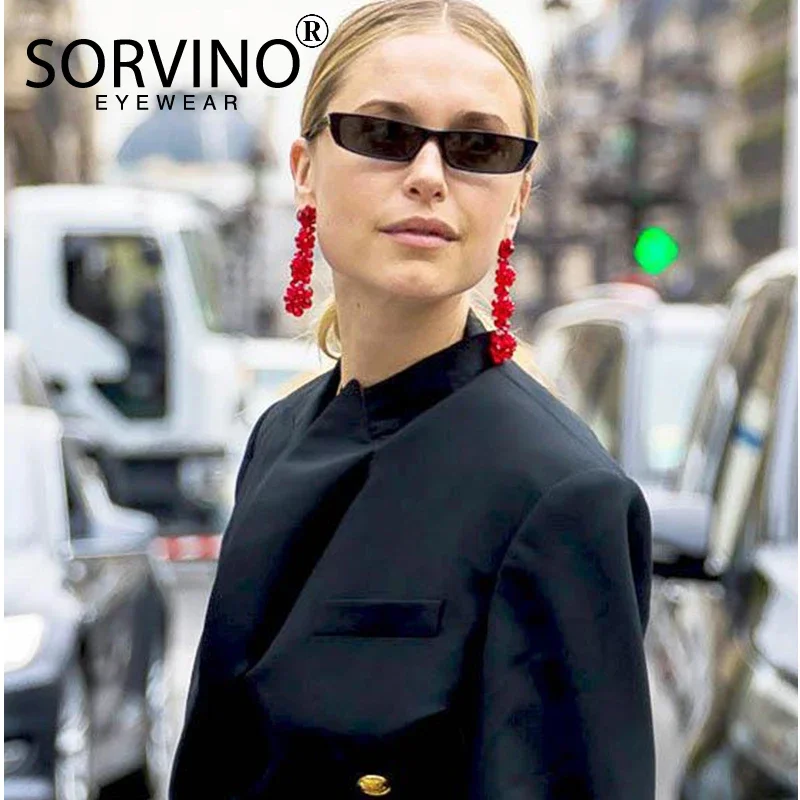 SORVINO Small Narrow Rectangle Sunglasses Men Women 2024 Brand Designer Black Red Purple Tiny Sun Glasses Shades UV400 Oculos