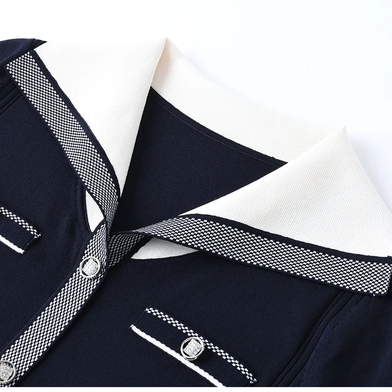 المرأة الجديدة بحار طوق قصيرة الأكمام محبوك سترة القطن الأعلى