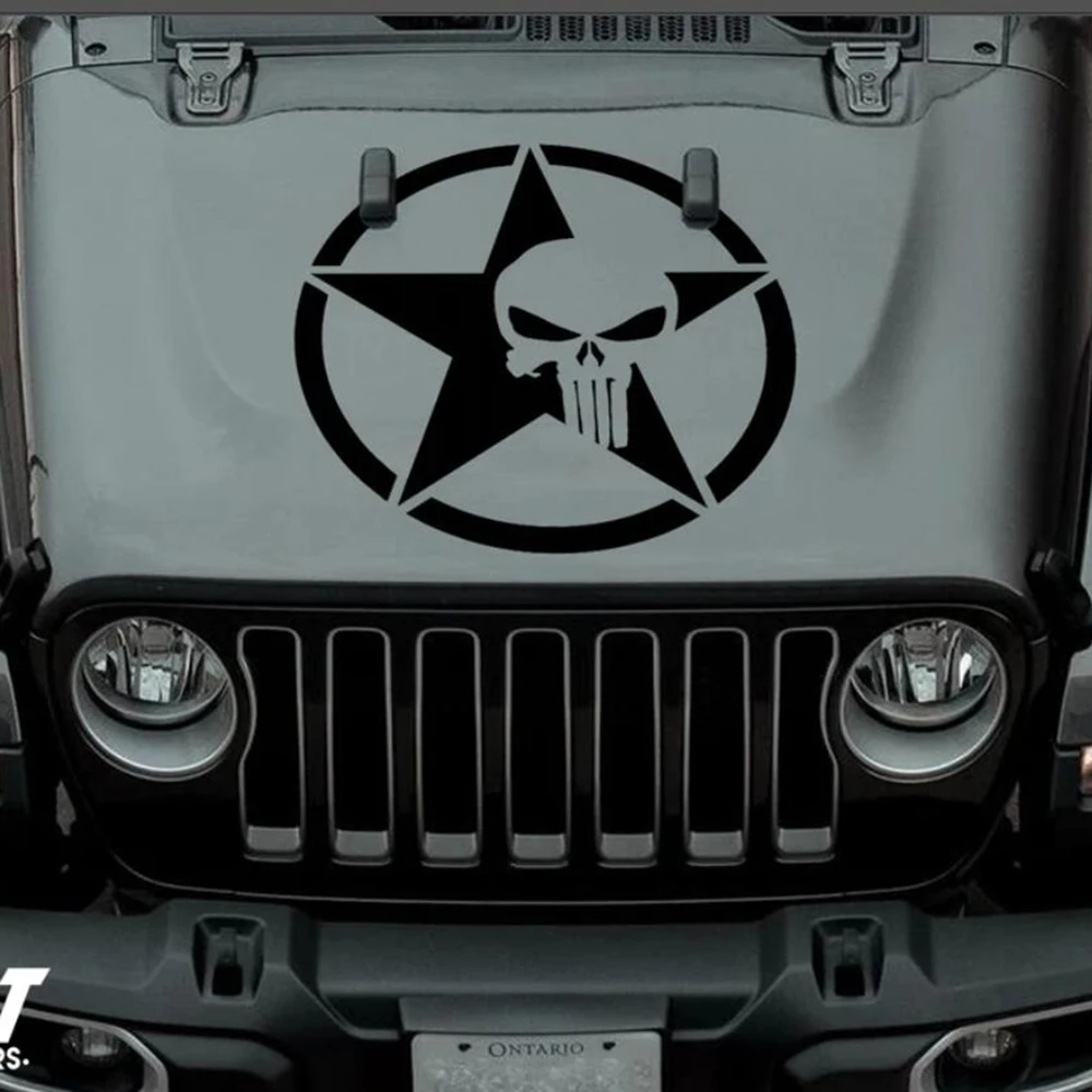 

Large Army Star Skull America Car Sticker Hood Bonnet Side Body for Jeep Wrangler Rubicon Off-road Mud Lovers Military Star SUV