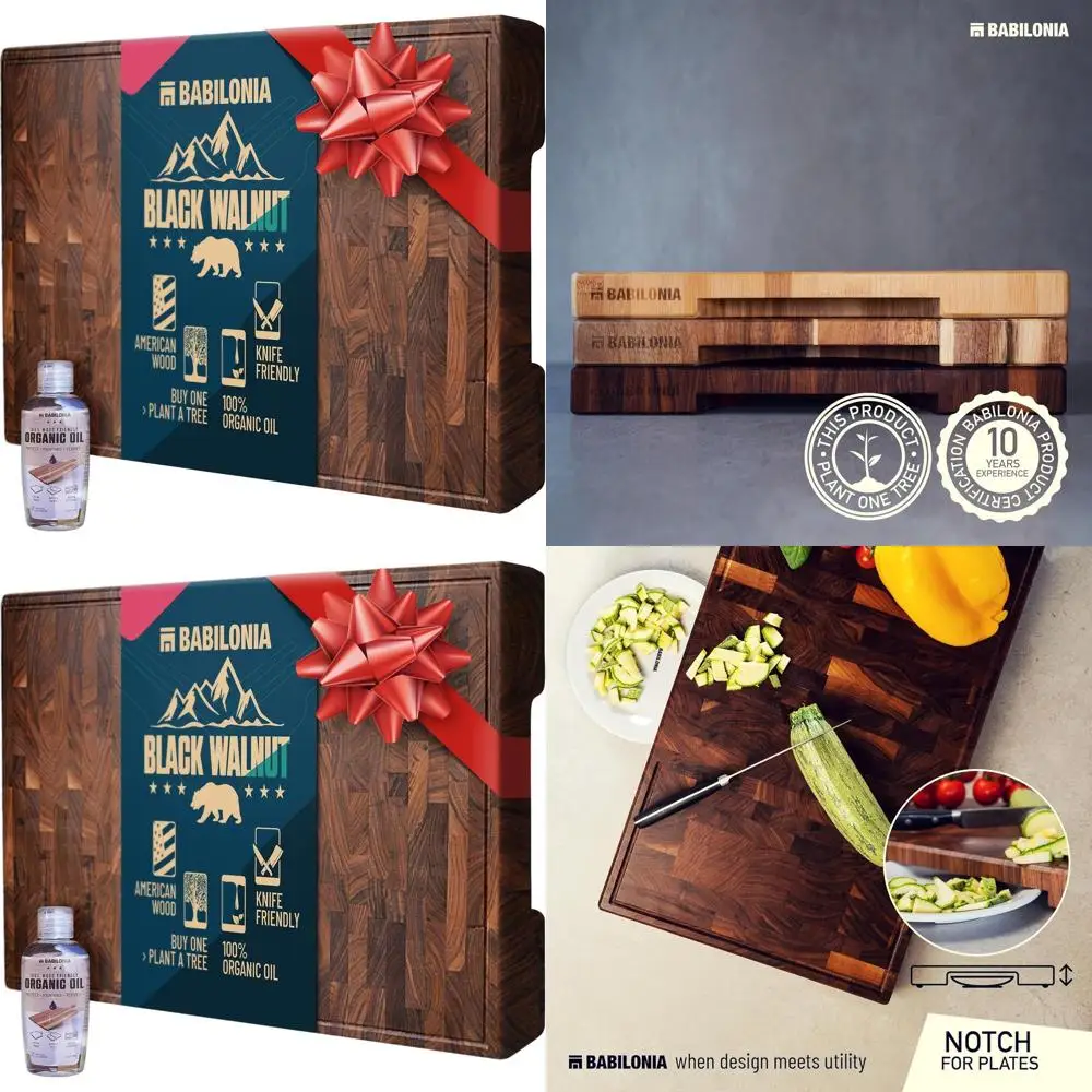 

Thick 1.7 American Black Walnut Chopping Board, High-End Butcher Block with Oil & Plate, 15.7 x 10.2
