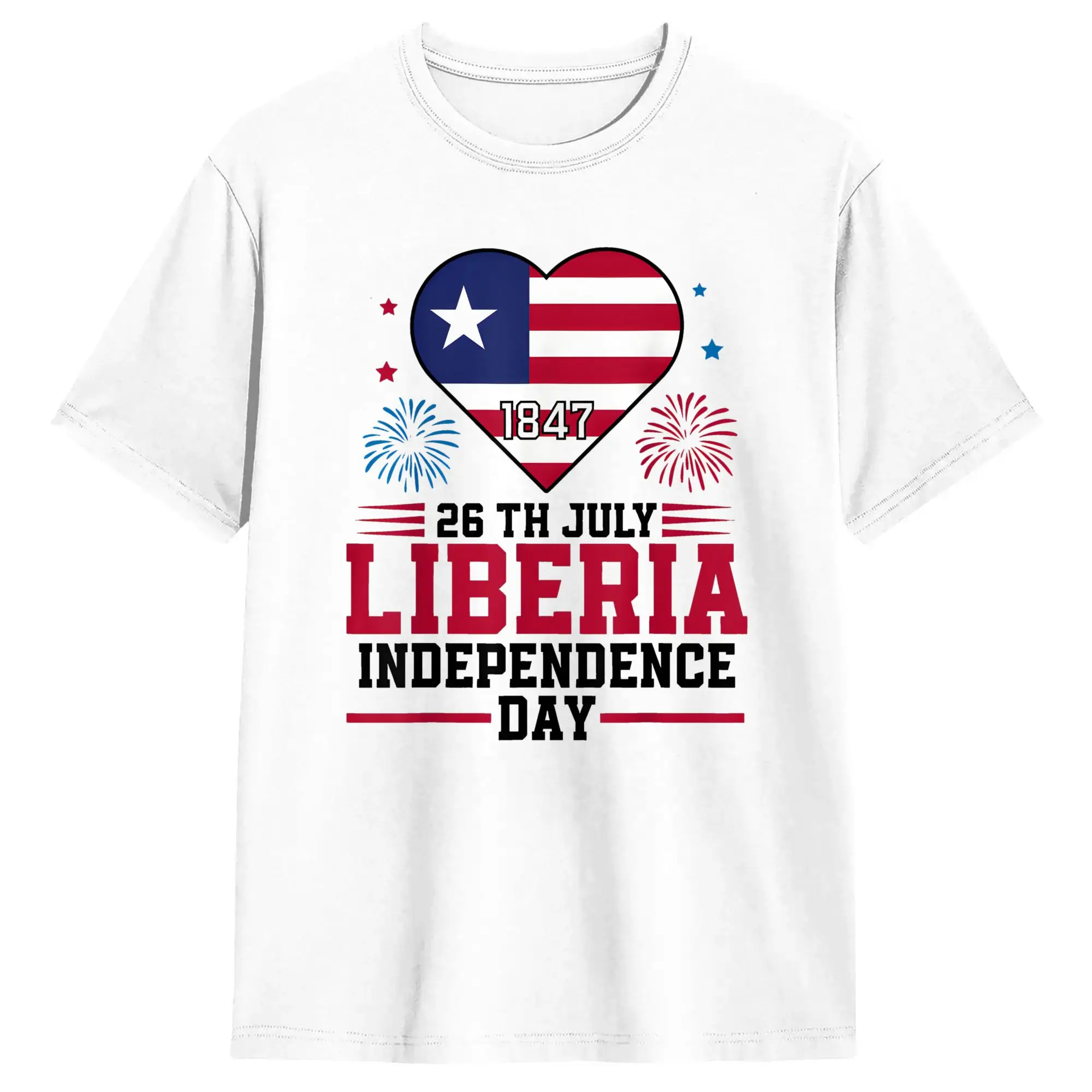 Liberia Independence Day Men T Shirt  Fashion Tees Short Sleeve Crew Neck T-Shirt Pure Cotton 4XL 5XL 6XL Clothes