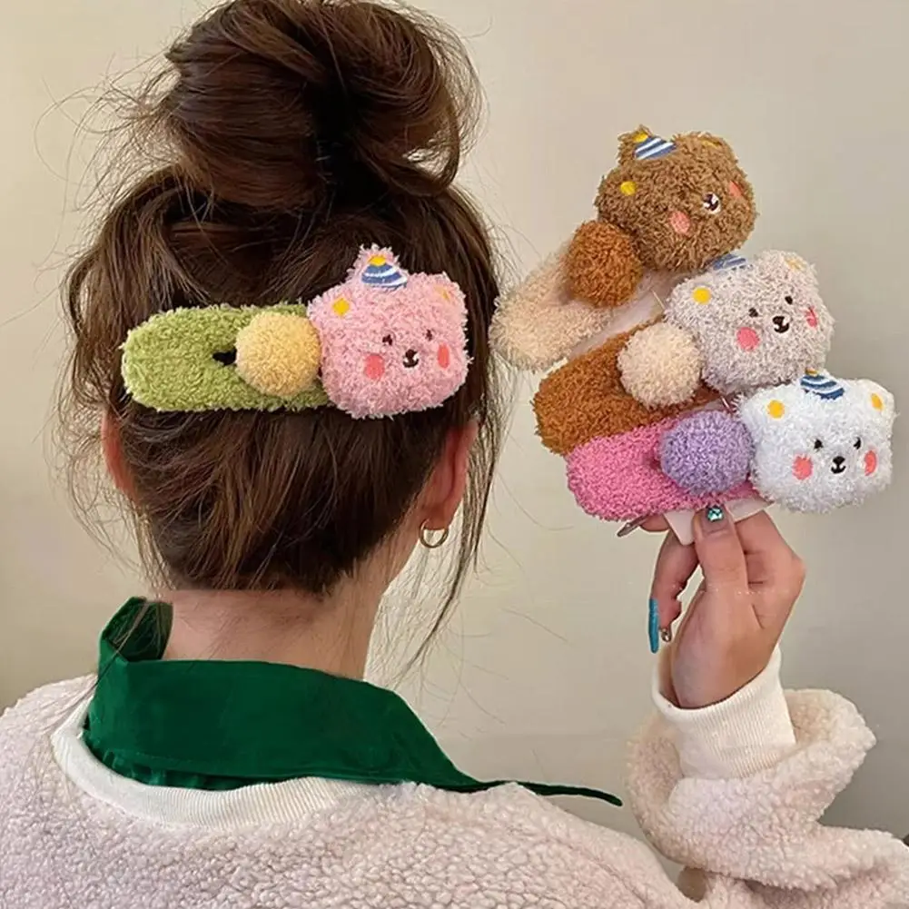 

4pcs Cute Little Bear Hair Clip Colorful Plush Duckbill Clip Korean Style Headwear Sweet Hair Accessories Girl's Side Bangs Clip