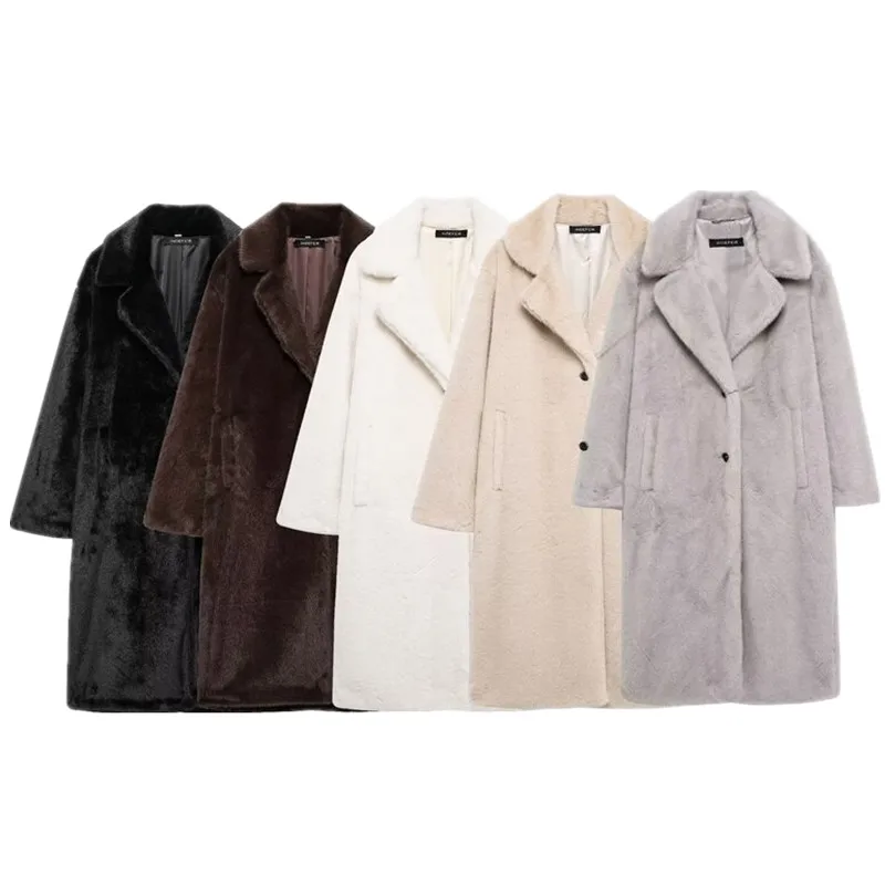 

2024 Autumn Winter New Women's Long Coat Jaet Artificial Fur Effect Versatile Outerwear Commute Sle Full Sve Medium Le...