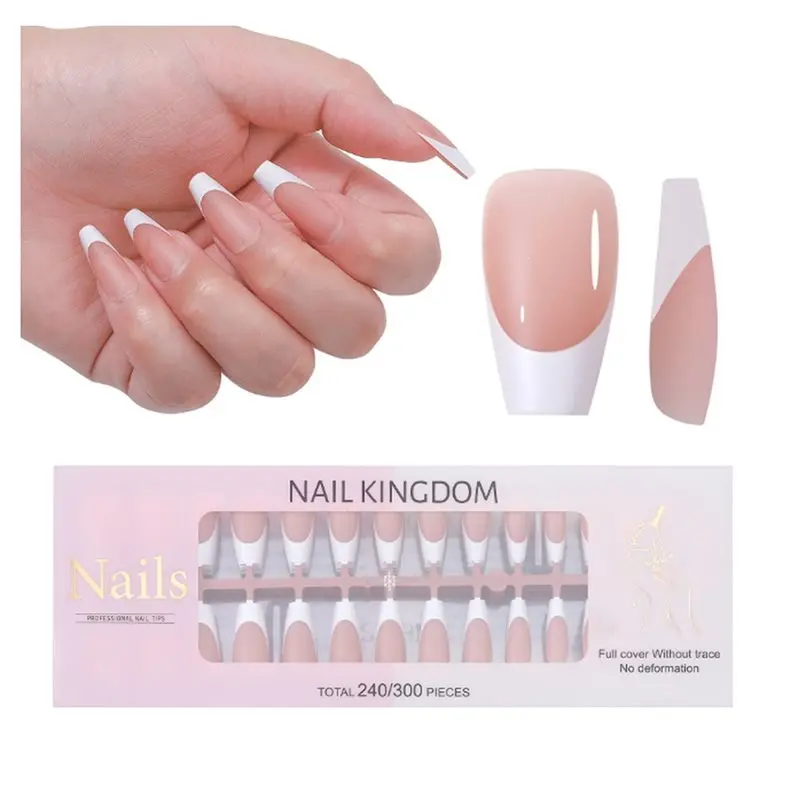 AB68 DIY Nail Art Manicure For Women French Tip Press On Nails 240 Pcs Acrylic Full Cover Fake Nails