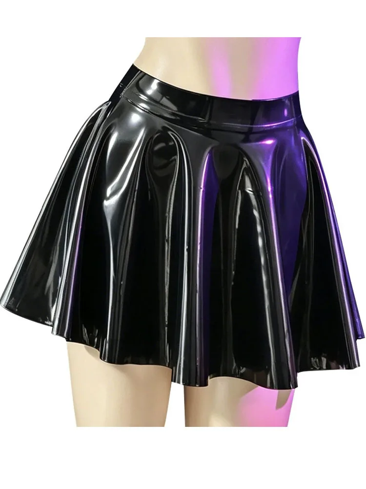 S M Latex A-line Pleated Skirt Micro Mini Short Skirts High Elastic Miniskirt Faldas Cortas Saias Gonna Jupe Sexy Clubwear Tutu