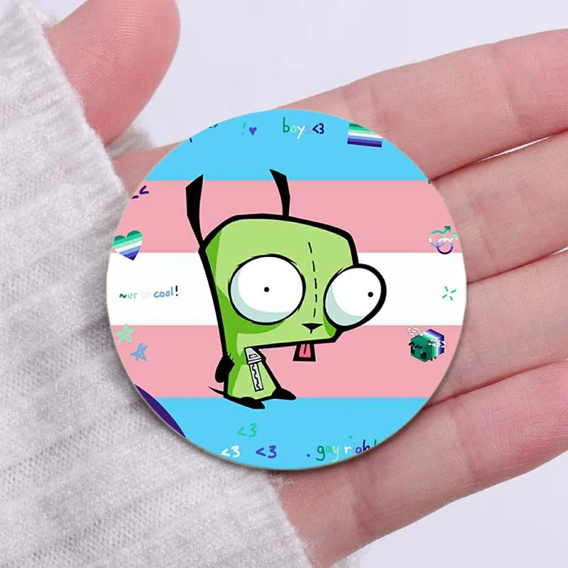 Cute Alien ET Green Invader ZIM Cartoon Badge Tinplate Button Pin GIR Dog Kawaii Anime Brooch Badges Bag Coat Decor Friend Gift