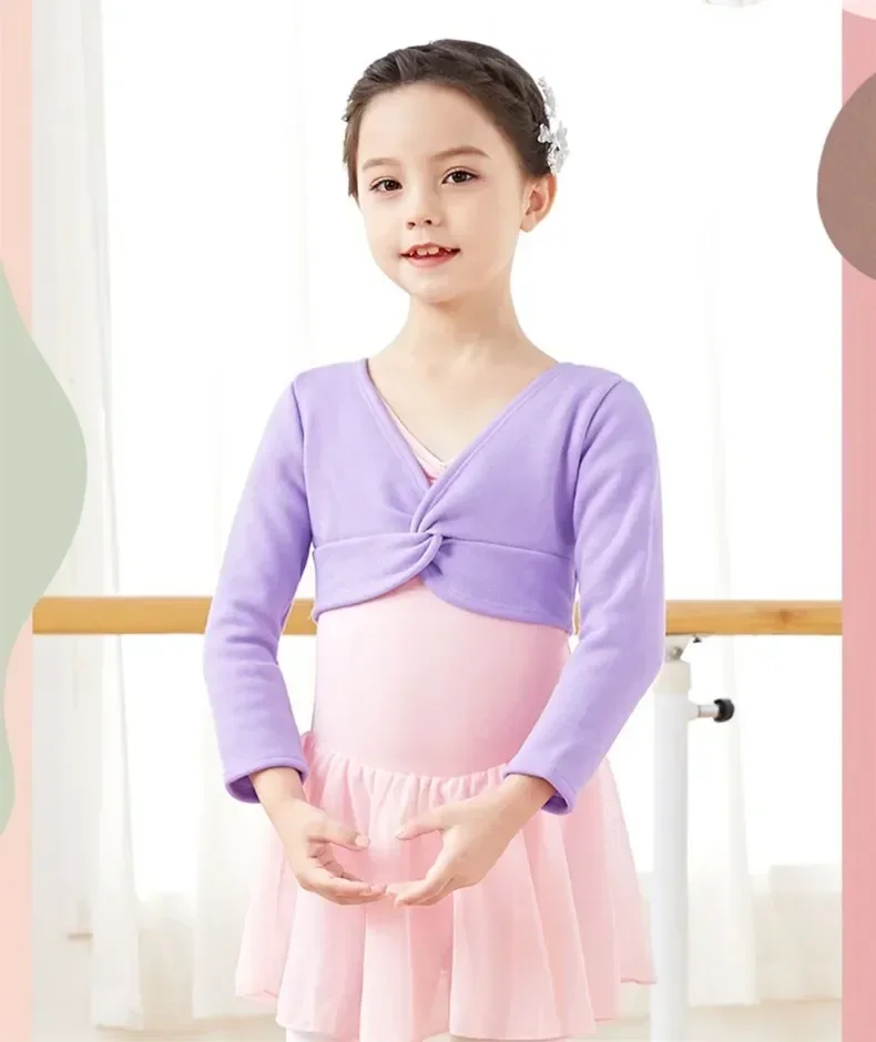 

Классический толстый балетный топ с длинными рукавами для девочек, бархатный внутренний зимний утепленный кардиган, платье с узлом спереди для малышей, накидка