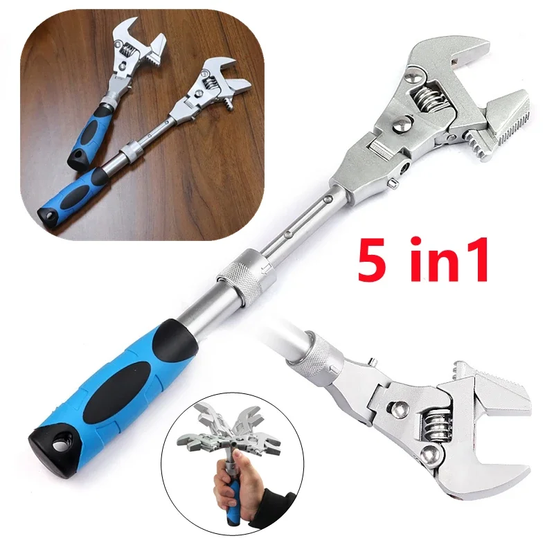 5 In 1 Torque Wrench 10 Inch Adjustable Ratchet Wrench 180 Degree Folding Spanner Household Maintenance Manual  Repair Tool