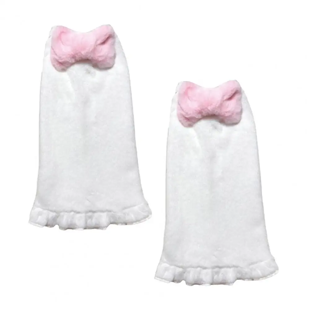 Jambières avec nœud rose en peluche pour femme, style Harajuku japonais, chaussettes à volants doux pour filles, chaussettes chauffe-pieds en