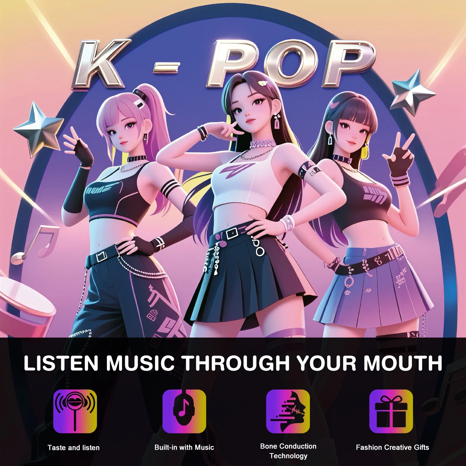 Amos TastySounds Audio Singing Smart Lollipop Gift Watermelo&Blackberry Flavor Bone Conduction Music Lollipop Candy