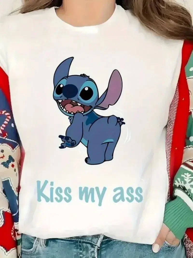 

2025 Женская повседневная удобная уникальная черная футболка с круглым вырезом и короткими рукавами с принтом Disney с уникальным улыбающимся лицом