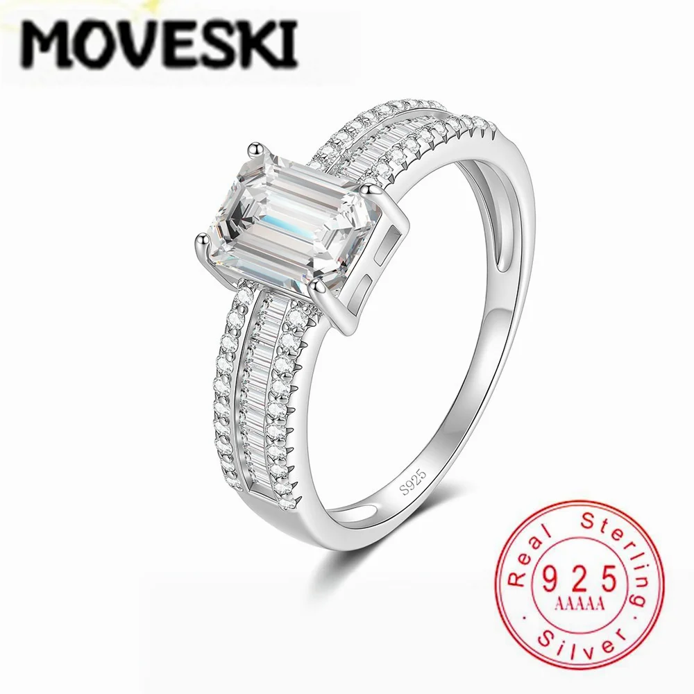 2CT Rectangle Moissanite Engagement Ring For Women 925 Sterling Silver Wedding Band Bridal Promise Fine Jewelry Gift