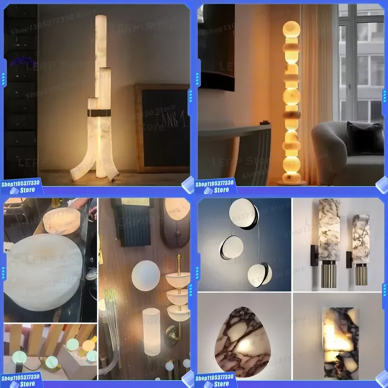 Customizable Size Modern LED Floor Lamp Natural Marble Base Standing Light for Bedroom Study Room Home Decor Lighting Fixture