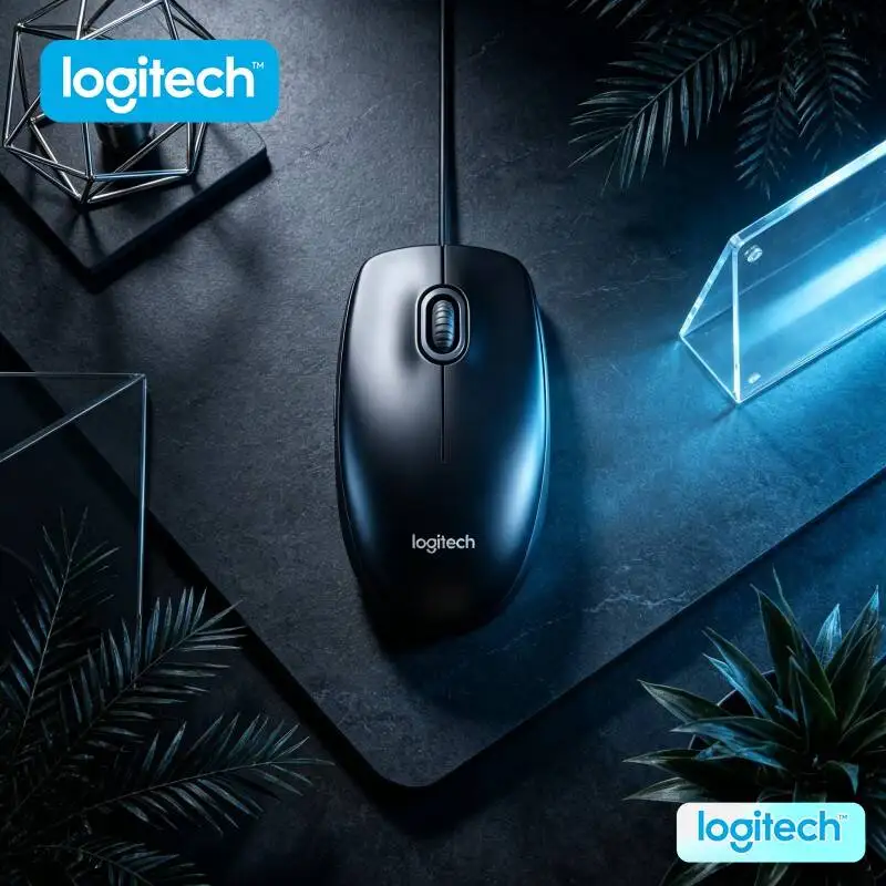 Ratón USB con Cable Logitech M100R, 1000DPI, Seguimiento Óptico, Agarre Antideslizante Ambidiestro para PC, Portátil, Oficina, Hogar, Exámenes