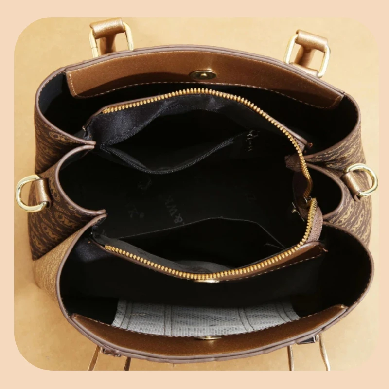 3-piece set of women's handbags with spliced design, light luxury printed shoulder bags for women, large-capacity women's bags view 3