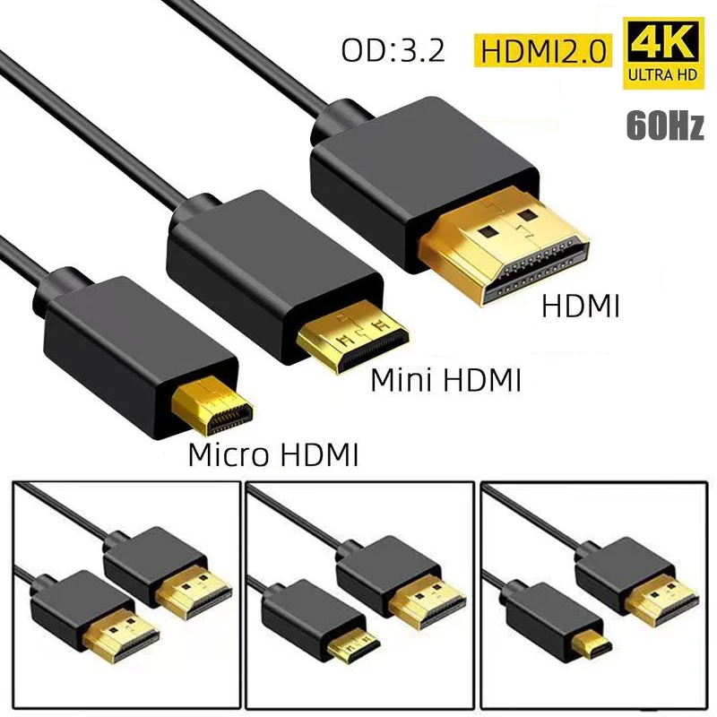 4K HDMI Cable Male to Male Micro HD Mini HD Extreme Hdmi Cord 3D Ethernet Utra-Thin Hdmi Cable Laptop Pure Copper HD Data Cable