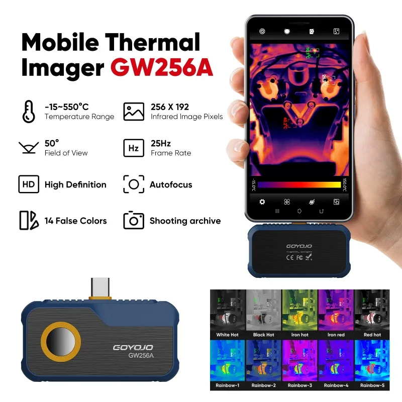 GOYOJO GW256A 256*192  Thermal Camera -20°C~550°C Android Type C Mobile Phone Infrared Thermal Imager For Electrical Repair