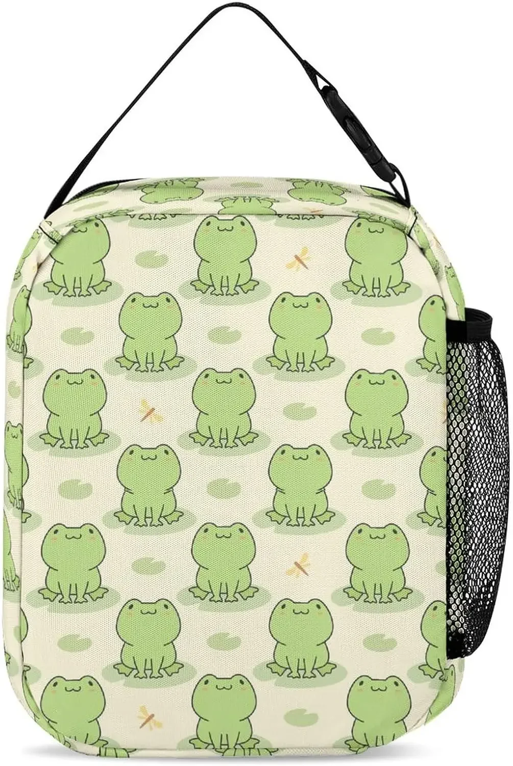 Cute Frog Lunch Bag, Portable Capacity  Box,Reusable Large   For Men Women,Water Bottle  with Side.