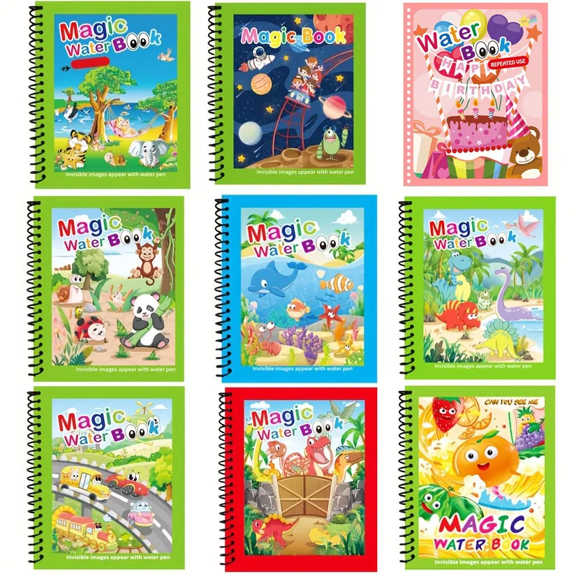 1pc DIY Magic Water Picture Books, Reusable Magic Drawing Books and Pens, Early learning Educational Activity Books