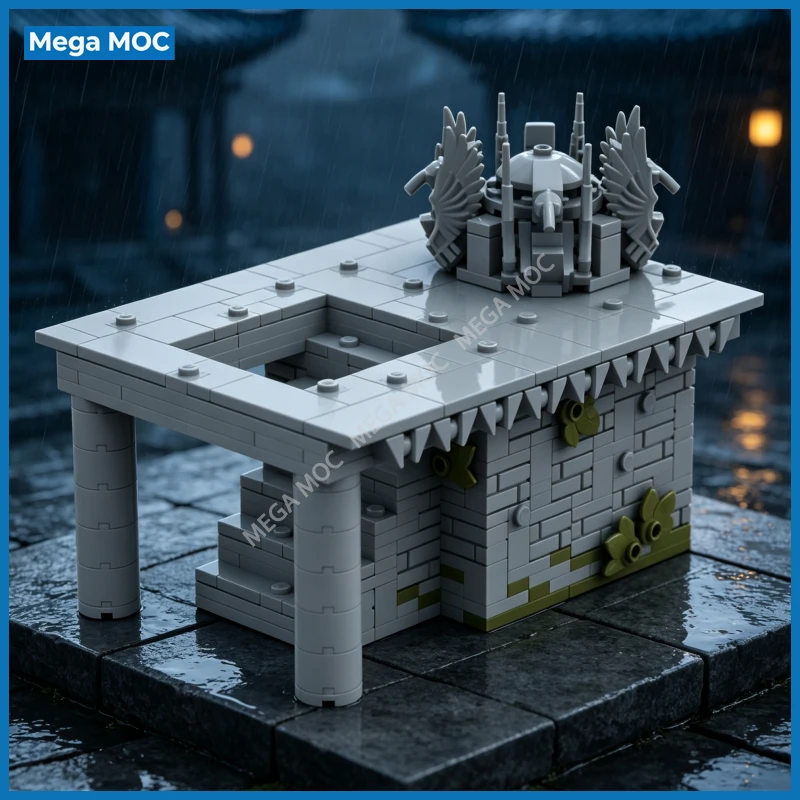 Mountain Ancient Ruin Diorama MOC, Observation Ruins Building Blocks, Abandoned Lookout Display Model