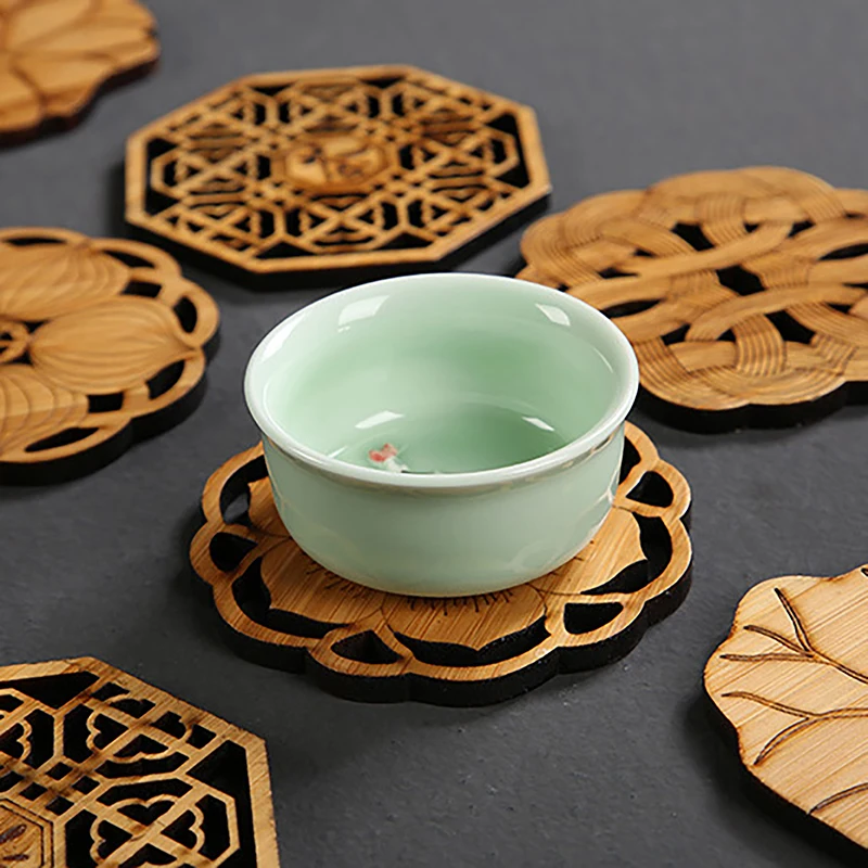 Creative Lotus Flower Drink Coasters Wooden Round Cup Mat Table Mat Tea Coffee Mug Placemat Home Decoration Kitchen Accessories
