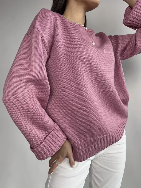 

Casual Solid Color Sweater For Women Autumn Winter New Style Versatile O-neck Long Sleeved Knitted Pullover Fashion Warm Top
