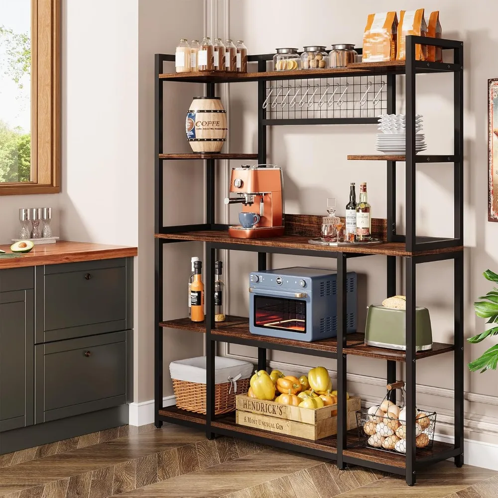 

Kitchen Bakers Rack, 5-Tier Microwave Stand with Metal Frame, 55" Wide Kitchen Storage Shelf, Large Coffee Bar Station Baker's