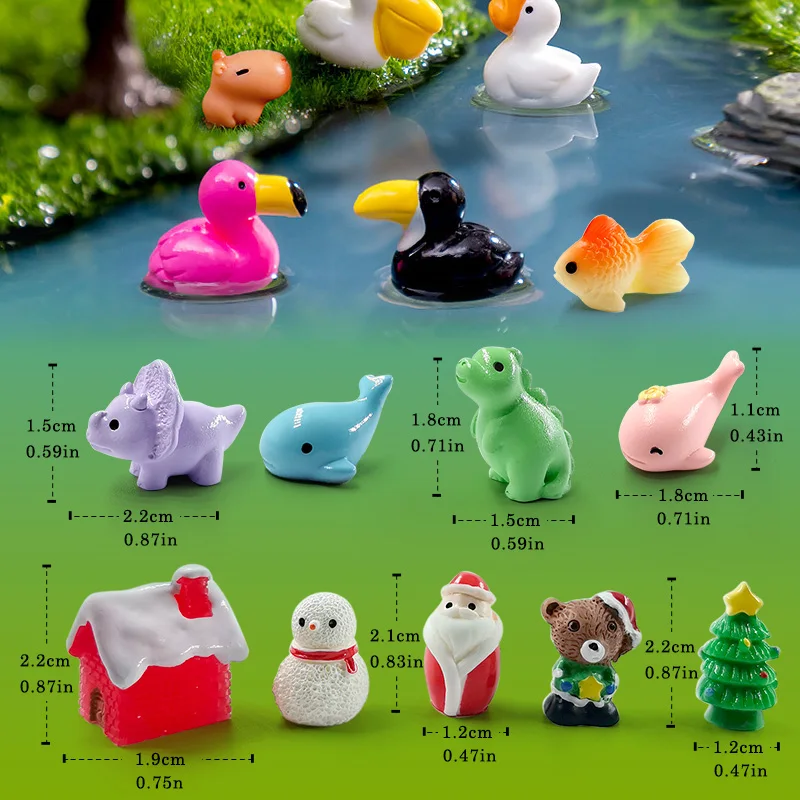 20Pcs Christmas Capybara Flamingo Toucan Pelican Fox Rabbit Pig Cat Frog Figurine Miniature Fairy Garden Decoration Accessories