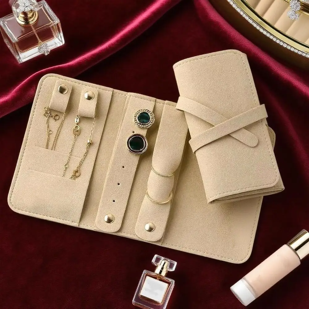 Rouleau de rangement de bijoux pliable, pochettes d'emballage portables légères pour colliers, rangement de voyage, affichage d'anneaux, rouleau de bijoux