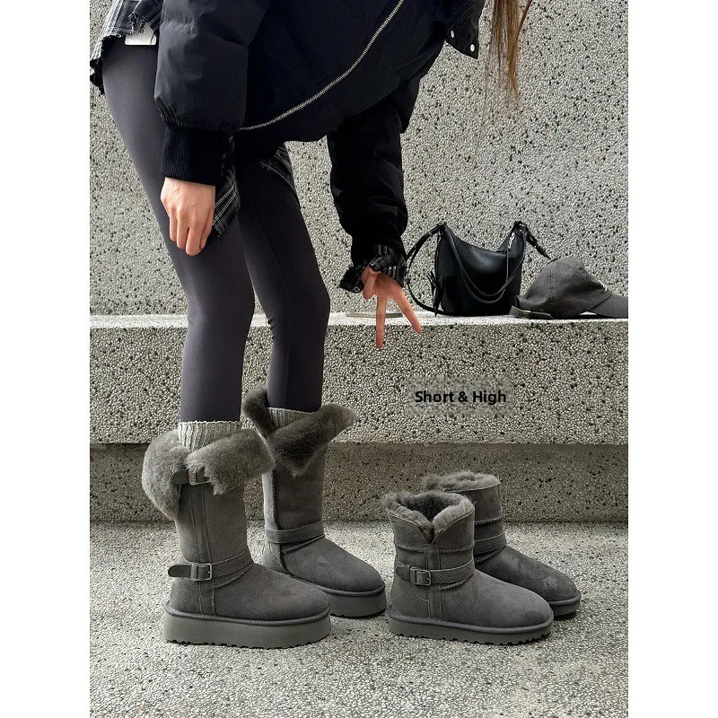 

ay Thi Bot Snow Boots Winter New Sle Two-Way Wear Fce-Lined Thi Cotton oes Long Tube Boots Korean Sle ort...