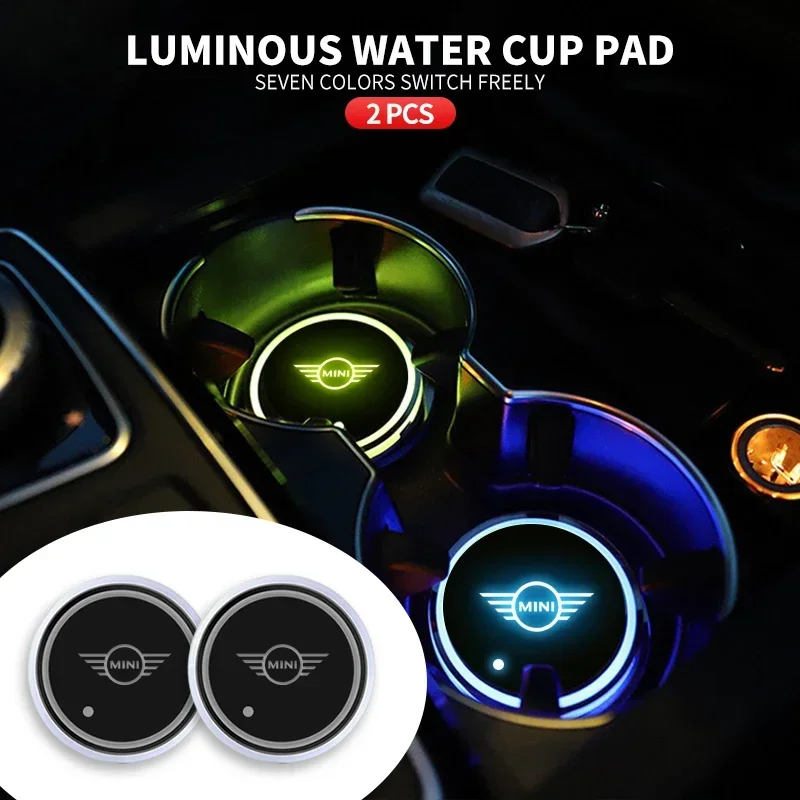 Colorful Universal LED Car Cup Holder RGB Light Mat Pad For BMW MINI Cooper One JCW Countryman R56 R60 R57 R55 R53 F55 F56