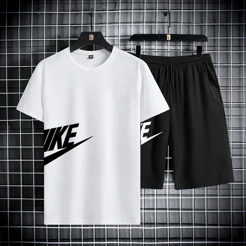

2025 Fashion New Men's Summer short-sleeved T-shirt + Jogging Shorts Two-piece set, casual sports fitness running two-piece set