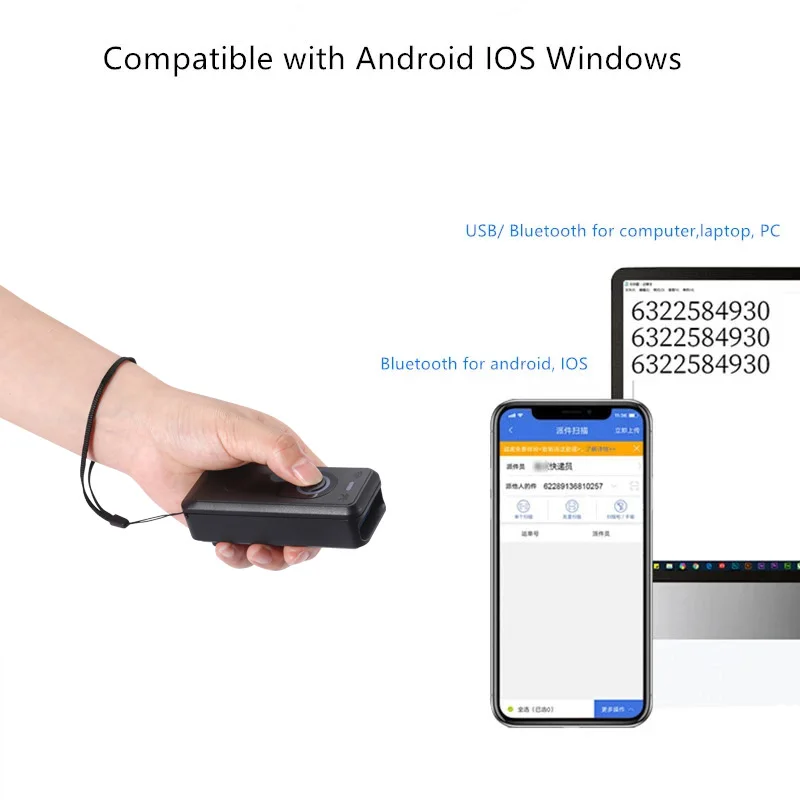 EVAWGIB Bluetooth 2D Barcode Scanner Pocket Wireless QR Reader Data Matrix PDF417 IOS Android Windows portable barcode reader