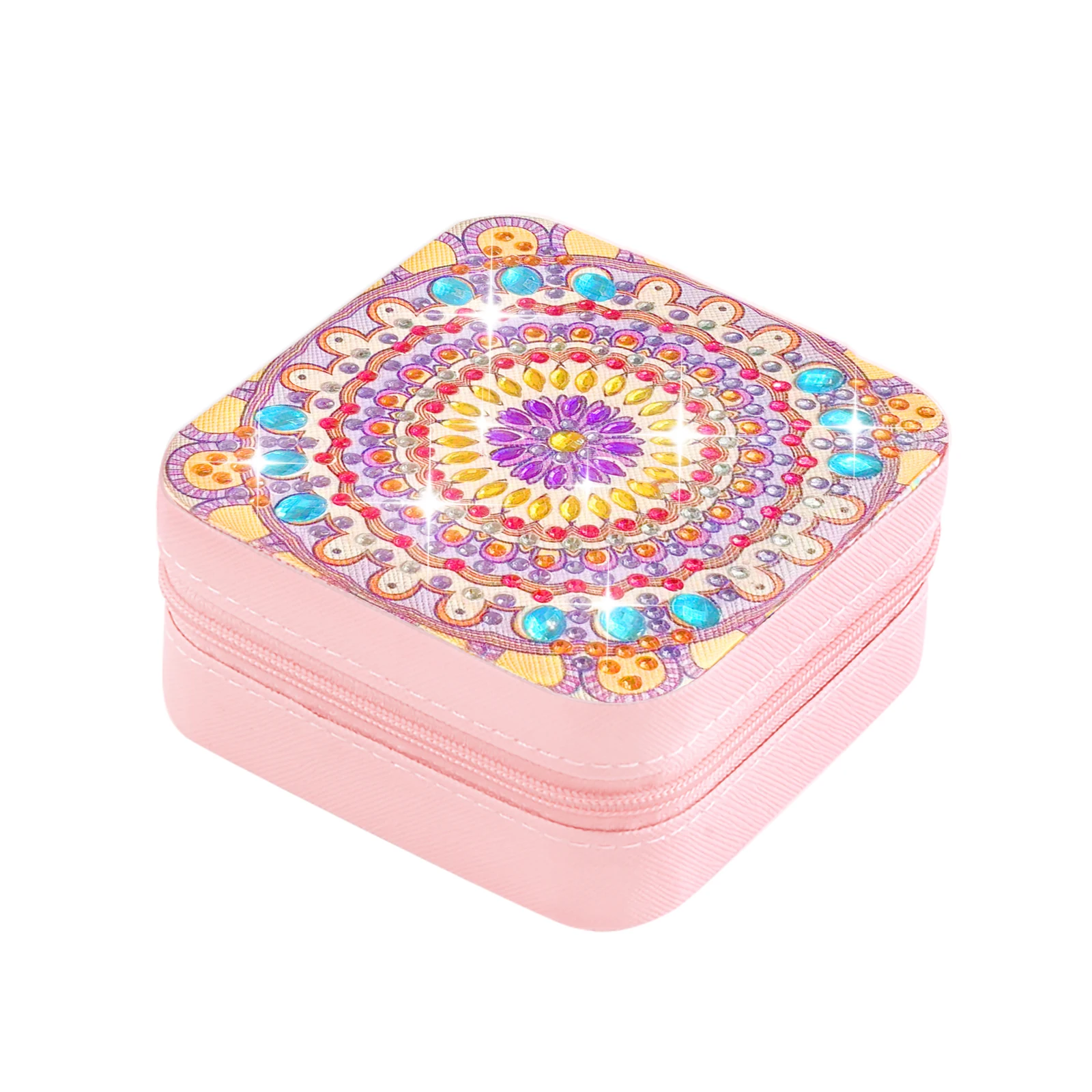 1PC DIY Diamond Painting New 2024 Square Shaped Women's Makeup Bag Jewelry Box with Mandala Flower Pattern as Birthday Gift